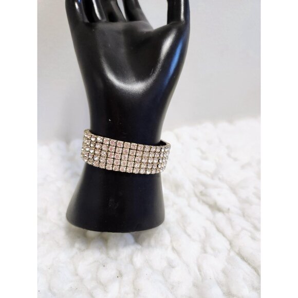 Vintage Stretch Rhinestone Five Row Stretch Bracelet Glitter Bracelet - Picture 5 of 10